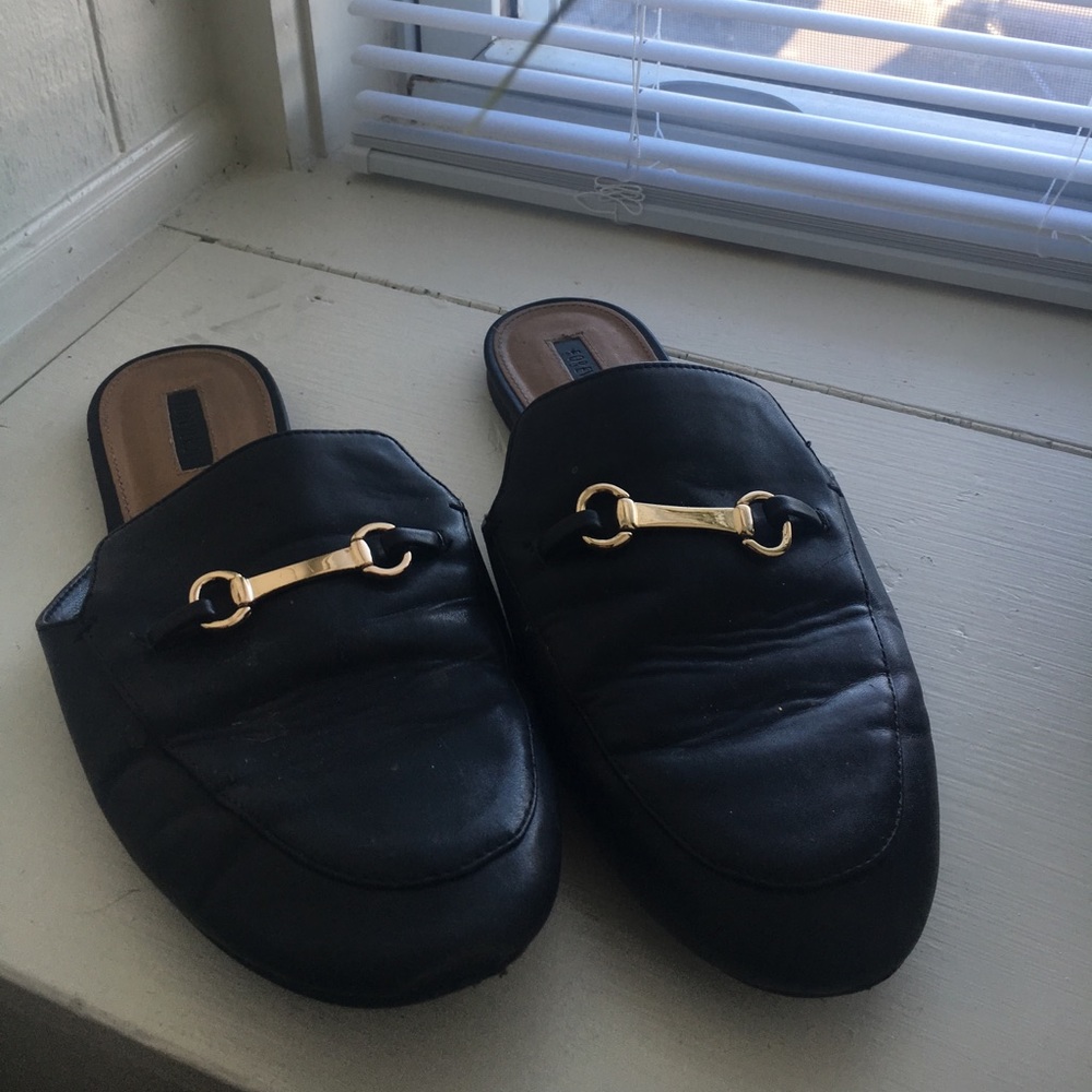 Black and gold mules